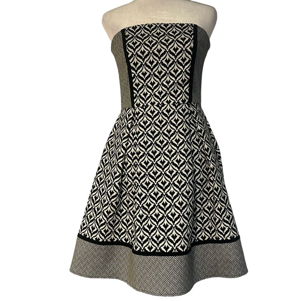 HARPER women's mini dress strapless‎ monochrome minimalist geometric print small